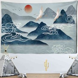 Natural Landscape Ink Painting Carpet Bohemian Living Room Wall Canvas Tapestries Decoration Items Mural J220804
