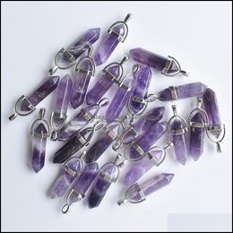 Charms Jewellery Findings Components Natural Stone Amethyst Hexagonal Healing Reiki Point Pendants For Making D Dhift