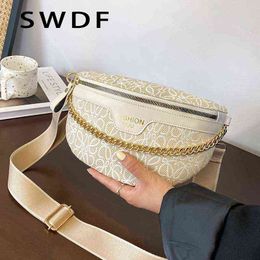 HBP Crossbody Bags Evening Bag Embroidery Threads Canvas Waist Packs for Women Contrast Colour Fanny Pack Female Chain Wide Strap Chest 220811