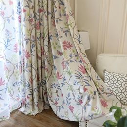 Curtain & Drapes Flower And Bird American Country Print Living Room Bedroom Balcony Bay Window Imitation Cotton Linen CNCurtain