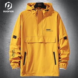 Mens Jacket Spring Autumn Trendy Thin Pullover Hooded Jackets Hip Hop Streetwear Male Casual Coat Yellow Outerwear Windbreaker 220811
