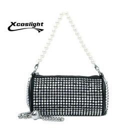 HBP Shoulder Bags Rhinestone Handbag for Women Shining Diamonds Crossbody Pearl Chain Boston 220811