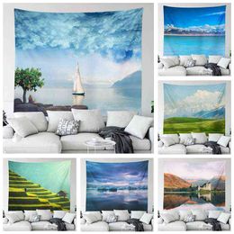 Fashion Home Decoration Wonders Tapestry Mountain Lake Plant Wall Carpet Bedroom Living Room Background Cloth Tapiz J220804