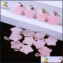 Charms Jewelry Findings Components Pink Rose Quartzs Crystal Necklace Natural Stone Star Pendants Fashion Beads For Diy Jewe Dhsuj