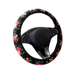 Fashion Flower Car Steering Wheel Cover No Inner Ring Rose Style Women Girl Beautiful Cute Hand Bar Protector Interior Decoration J220808