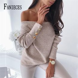 FANIECES Loose Knitted Pullover Tops Autumn Batwing Long Sleeve Women Jumper Knitwear Sexy Slash Neck Pull Femme Casual sueteres 220811