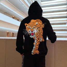 Men's Hoodies & Sweatshirts Street Brand Hoodie Hip-Hop Super Big Tiger Rhinestone Shiny Luminous Pullover Men's Loose Plus Velvet Sweat