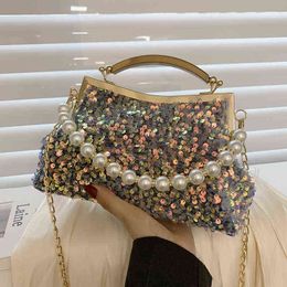 HBP bag Famouse Brand Sequins Handbag with Mental Handle Designer Pleated Shell Bag for Women Clutch Purses Crossbody Long Belt