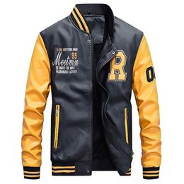 Jacket Men Embroidery Baseball Pu Coats Slim Fit College Luxury Fleece Pilot Leather Jackets casaco masculino 220811