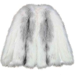 Marble real fur knitted coat women genuine raccoon dog jacket Black White Winter Long Fur Overcoat Ca T220810