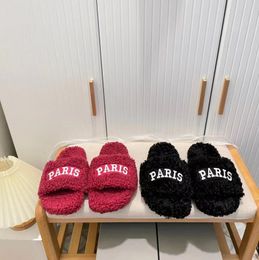 Tasarımcı Kuzu Yün Kış Kapalı Terlik En Kaliteli Nakış Kadınları Kürklü Kabarık Rahat Sıcak Açık Düz Düz Sıradan Sapli Sandal Bayanlar Flip Flops