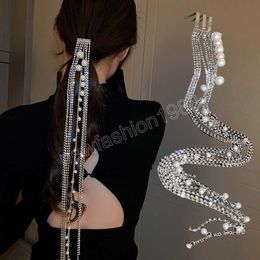 Full Rhinestone Hairpins for Women Long Tassel Crystal Hairwear Accessories Banquet Jewellery Geometric Hair Accessories