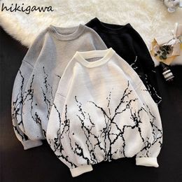 Hikigawa Japanese Sweaters Women Clothes Vintage Harajuku Oversized Tops Fashion Pullover Streetwear Gothic Print Black Sweater 220811