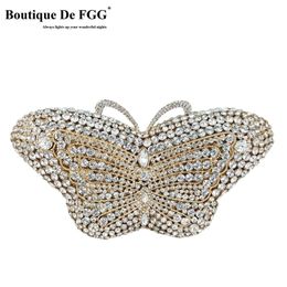 Bouotique de fGG Women Butterfly Crystal Bags Diamond Minaudiore Wedding Bridal Borse Clutch Borse 220818