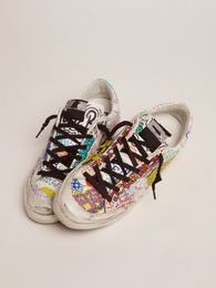 Sole Heel Dirty Shoes Designer Luxury Italian Vintage Handmade Colourful Graffiti Print White Leather Super-Star Sneakers-2