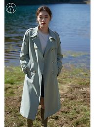 DUSHU Slightly Fat Lady Turn down Collar Full Regular Sleeve Trench Straight Mid Length Office Double Breasted Solid Coats 220818