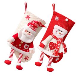 Christmas Sock Bag Knitted Three-dimensional Santa Claus Snowman Gift Christmas Eve Candy Socks 45x28cm Wholesale