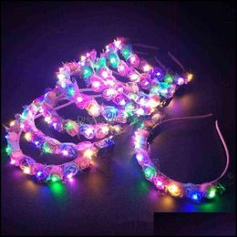 Decorative Flowers Wreaths 20Pcs Led Light Glowing Flower Wreath Headband Children Adts Girls Bridal Party Hairband Birthd Bdesybag Dhgnu