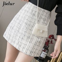 Jielur Women Skirt Aline Slim High Waist Zipper Autumn Winter Black Mini Skirts Womens Chic Saia Faldas Korean SXL Plaid Skirt 220818