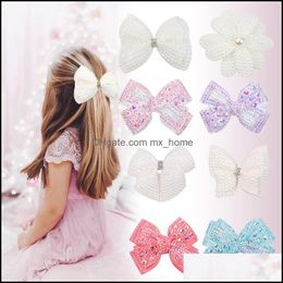 Hair Accessories 15853 Children Bowknot Barrette Girls Double Layer Bow Clip Faux Pearl Flower Rhinestones Ornament Headwear K Mxhome Dhtow