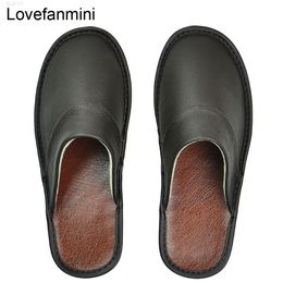 Cow Leather slippers men big sizes Linen home male indoor house for Men's slippers women man slipper Luxury soft Flat shoes Y220818