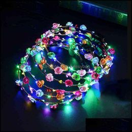 Decorative Flowers Wreaths Glowing Headgear Wedding Party Crown Flower Headband Led Light Christmas Neon Wreath Decoration Bdesybag Dhrb5