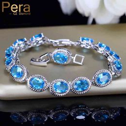 Bracelet Designer Jewellery Pera African Nigerian Women Costume Light Blue Big Round Surrounded Cubic Zirconia Silver Colour Bangle Bracelets for Gift B080