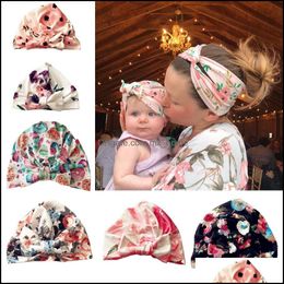 Caps Hats New Infant Baby Girls Hat Bowknot Florals Headwear Child Toddler Kids Beanies Turban Flowers Children Cotton 6 Col Mxhome Dhgql