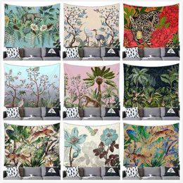 Flowers Tropical Jungle Flora And Fauna Retro Style Carpet Wall Hanging Room Poster Photography Background Cloth J220804