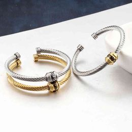 Jewelry Bracelet Mens Bangle Charm Gold Sliver Women Stainless Steel Cable Wire Bracelet Titanium Stretch c Shape Opening Elegant 5mm