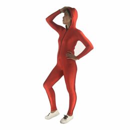 Sexy womens Catsuit Costumes Back zipper solid color Lycar tights zentai jumpsuit stage cosplay party costumes with hat