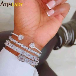 Designer Jewelry Open Adjusted Size Iced Out Bling Drop Heart Arrow Cz Cubic Zirconia Paved Fashion Lover Women Wedding Band Cuff Bangle Bracelet