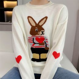 Autumn and winter womens cashmere sweater womens loose Pullover fashionable embroidered Mr rabbit sweater womens round W220817