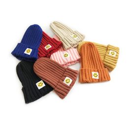 M487 Autumn Winter Adult Knitted Hat Solid Color Caps Smile Man Woman Skull Beanies Warm Hats