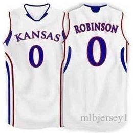 Cheap #0 Thomas Robinson Kansas Basketball Jersey Blue Retro Throwbacks Jersey Customize Any Size Number and Name #3 Russell Robinson vest S