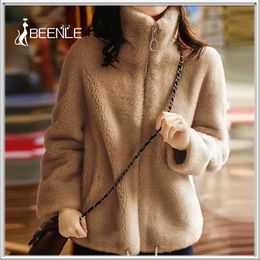 BEENLE Fleece Jacket Women Spring Winter Oversized Hoodie Female Zip Up Sweatshirt Solid Faux Fur Coats Warm Clothing 220819