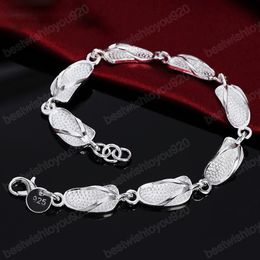 925 Sterling Silver Slippers Shoe Bracelet Chain For Women Wedding Engagement Party Fashion Jewellery