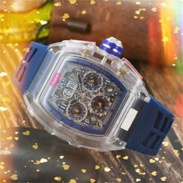 Fashion Sports Style 43MM Watch Classic Blue Yellow Rubber Strap Clock Quartz Imported Movement Hollowed Out Design Waterproof Luminous Layer Wristwatches