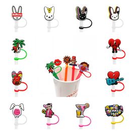 Fast DHL custom bad bunny straw topper silicone Mould accessories cover charms Reusable Splash Proof drinking dust plug decorative 8mm straw party supplies