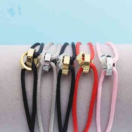 Armreif Designer Hochwertiges Edelstahl-Armband mit zwei gekreuzten Kreisen und verstellbarem Seil für Damen Herren Unisex Liebesbrief-Schmuck