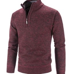 Mens Half Zip Mock Neck Knitted Pullover Sweater Solid Colour Stand Collar Casual Cashmere Sweater 220817
