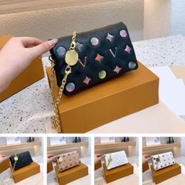 5A Cosmetic Bags Cases Multicolor embossed designer women shoulder bags chain high quality mini crossbody bag genuine leather handbags wallet classic flower