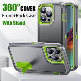 Capa protetora 360 para iphone 15 14 pro max 13 12 11 XR XS 6 7 8 Plus Robô de três provas defende capa de telefone móvel iphone14 com suporte e plugue contra poeira