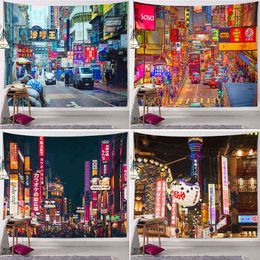 New Tapestry Retro Freeze Frame Street Scene Background Cloth Nostalgic Painting Decoration Peach Skin Wall Covering J220804