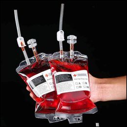 Gift Wrap 25Pc Halloween Blood Bag For Drinks Pvc Reusable Drink Pouches Vampire Theme Party Props Horror Decoration Y220805 Bdesybag Dheoh