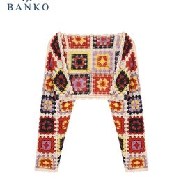 Autumn Women Hollow Out Vintage Printing Knitted Cardigan Sweater Loose Long Sleeve Thin Section Knitwear Open Stitch Coat W220817