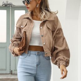 Lantern Sleeve Cropped Jackets Overcoat Single Breasted Outwear Fashion Vintage Corduroy Autumn Winter Coat Women Jacket 18047 220818