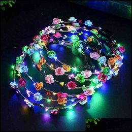 Decorative Flowers Wreaths 1Pc Flower Crown Wreath Luminous 10-Led Hair Hairband Garland Headband Glowing For Party Christ Bdesybag Dhztq