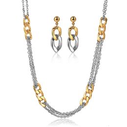 Bracelet Bangle Designer Stainless Steel Necklace Earrings Set for Women Gold Colour Cuban Chain Mix Silver Rolo Link Unique Design Jewellery Sets