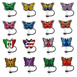 Fast DHL butterfly straw topper silicone Mould cover charms for tumbler splash proof drinking dust plug decorative 8mm straw Environmental Materials as gift